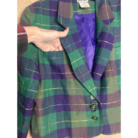 Vtg 90s Cropped Blazer Women Jr Sz 13/14 Plaid Tweed Academia Y2K Clueless Retro - Picture 8 of 16